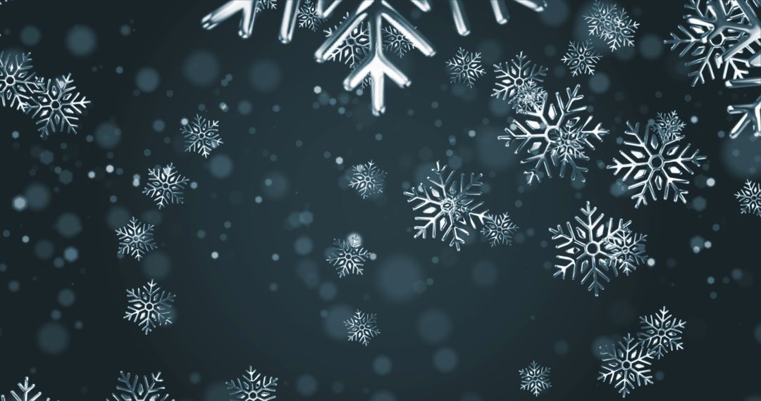 Frosty Snowflakes Falling in Dark Winter Night