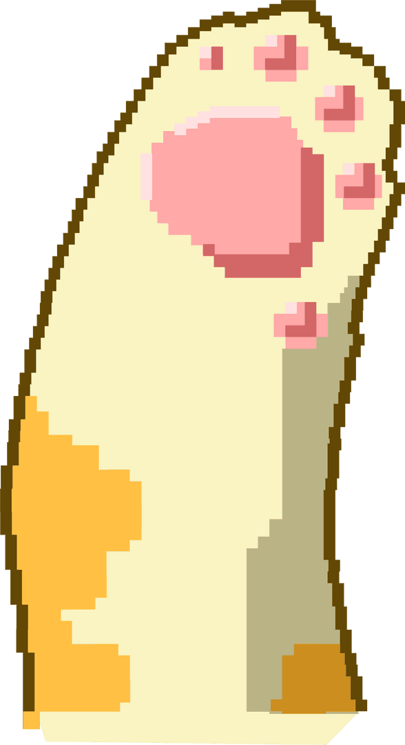 Pixel Art Cat Paw on Transparent Background with Pink Pads