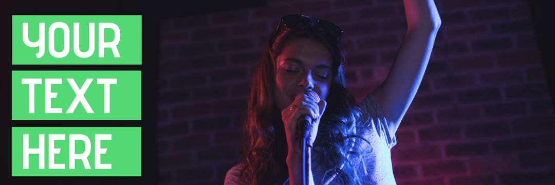 Woman Singing at Karaoke Night under Neon Lights - Download Free Stock Templates Pikwizard.com