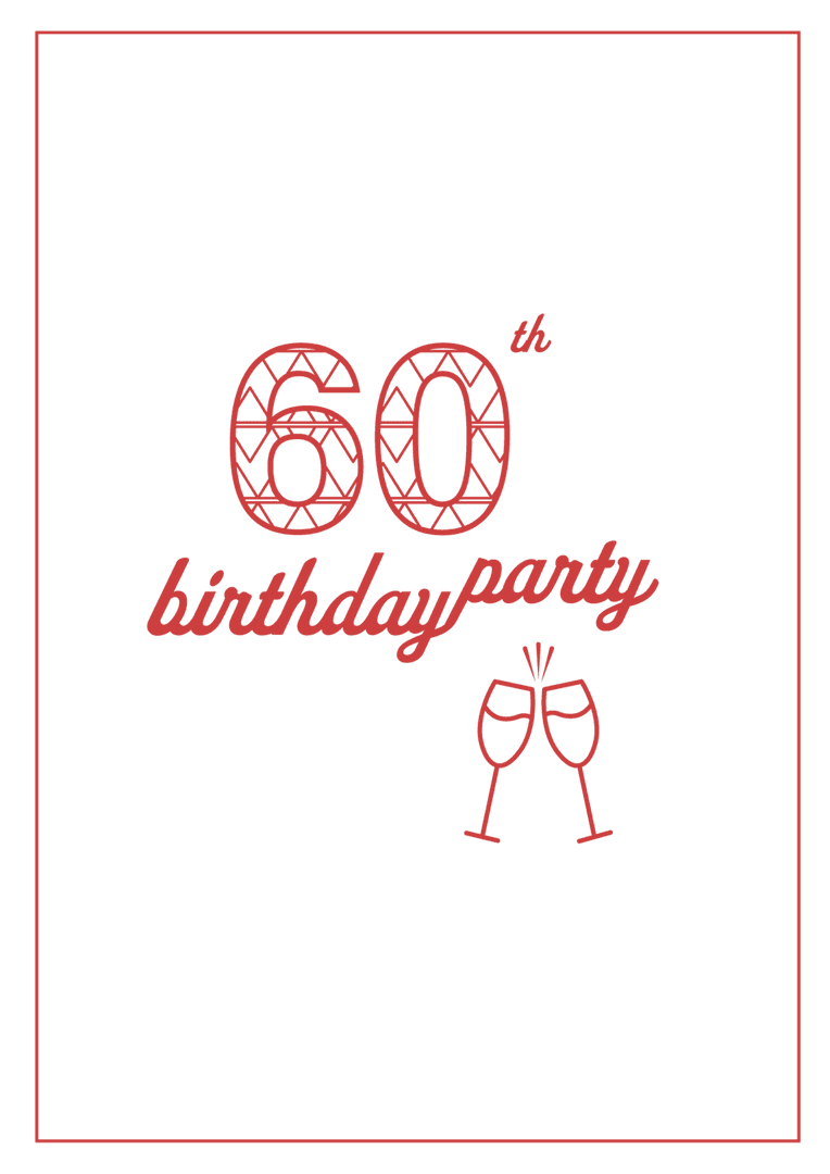 Red 60th Birthday Party Celebration on Transparent Background