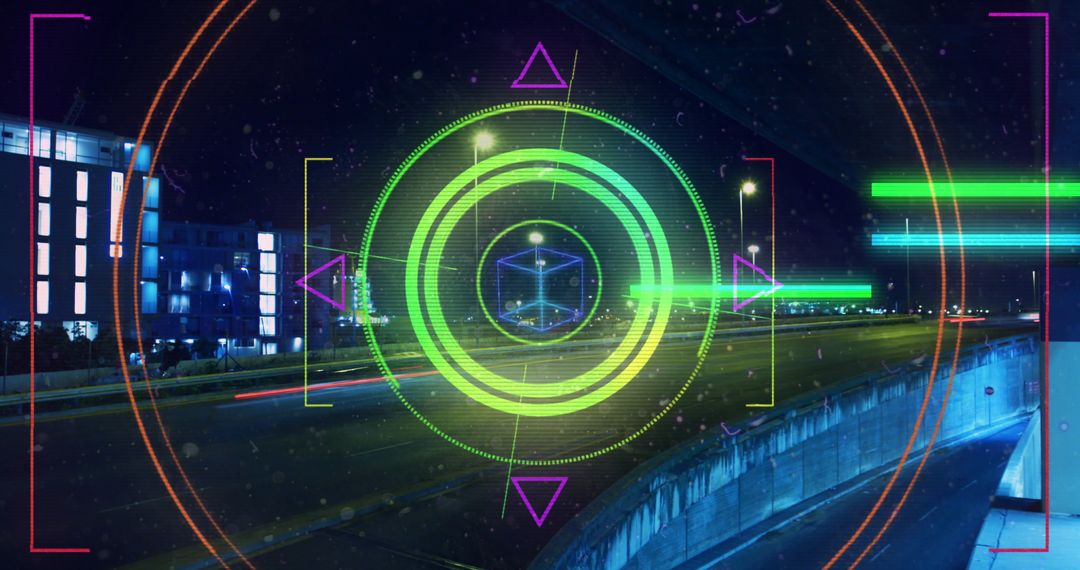 Futuristic Digital Interface Over Cityscape by Night