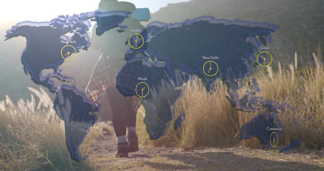 Map Overlay with Global Clocks on Scenic Trekking Trail