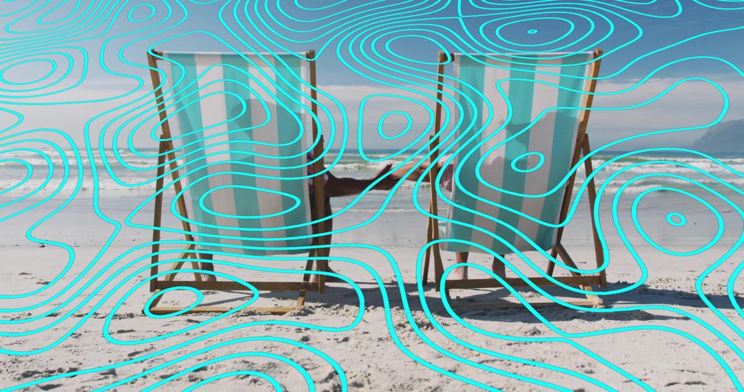 Relaxing Beach Deck Chairs with Artistic Contour Overlay Design