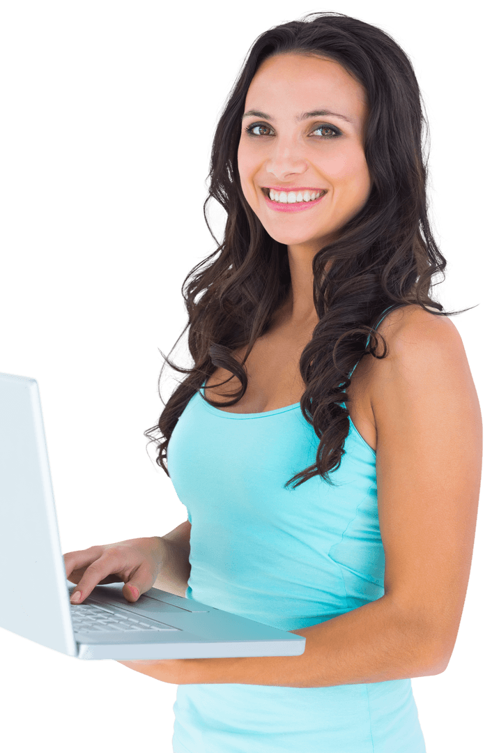 Transparent Background Woman Smiling with Laptop