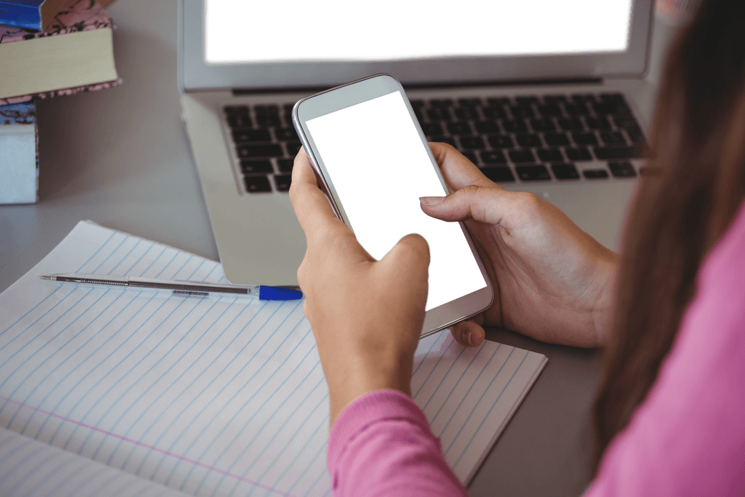 student using smartphone with transparent screen at desk - Download Free Stock Images Pikwizard.com