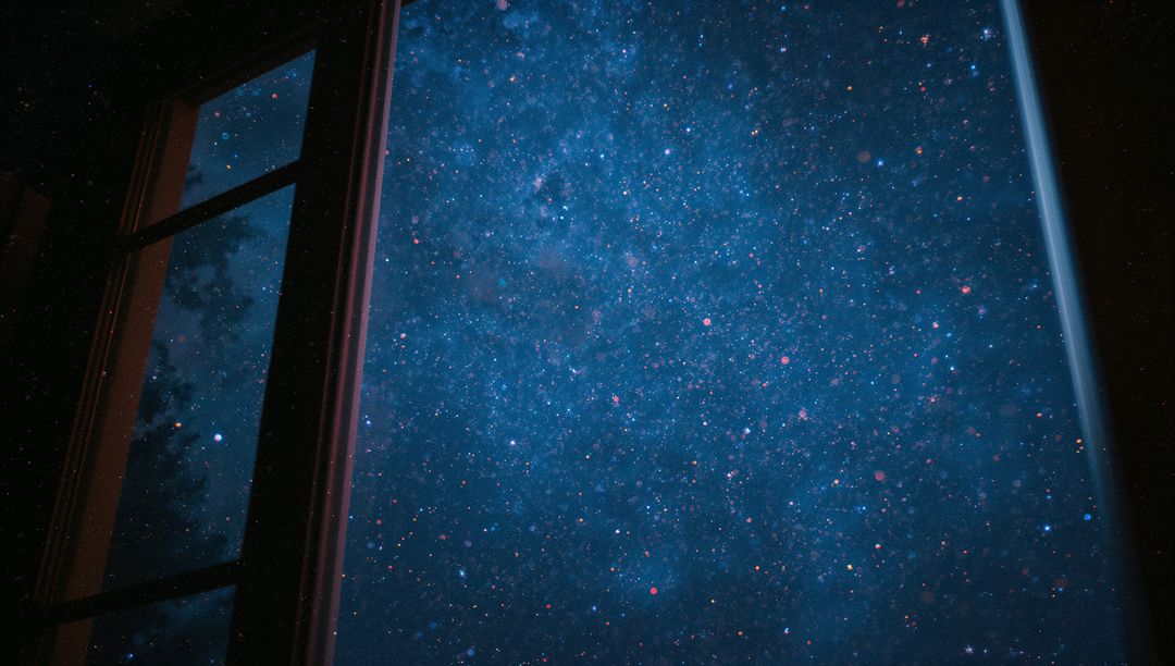 Open Window Frame Revealing Starry Night Sky