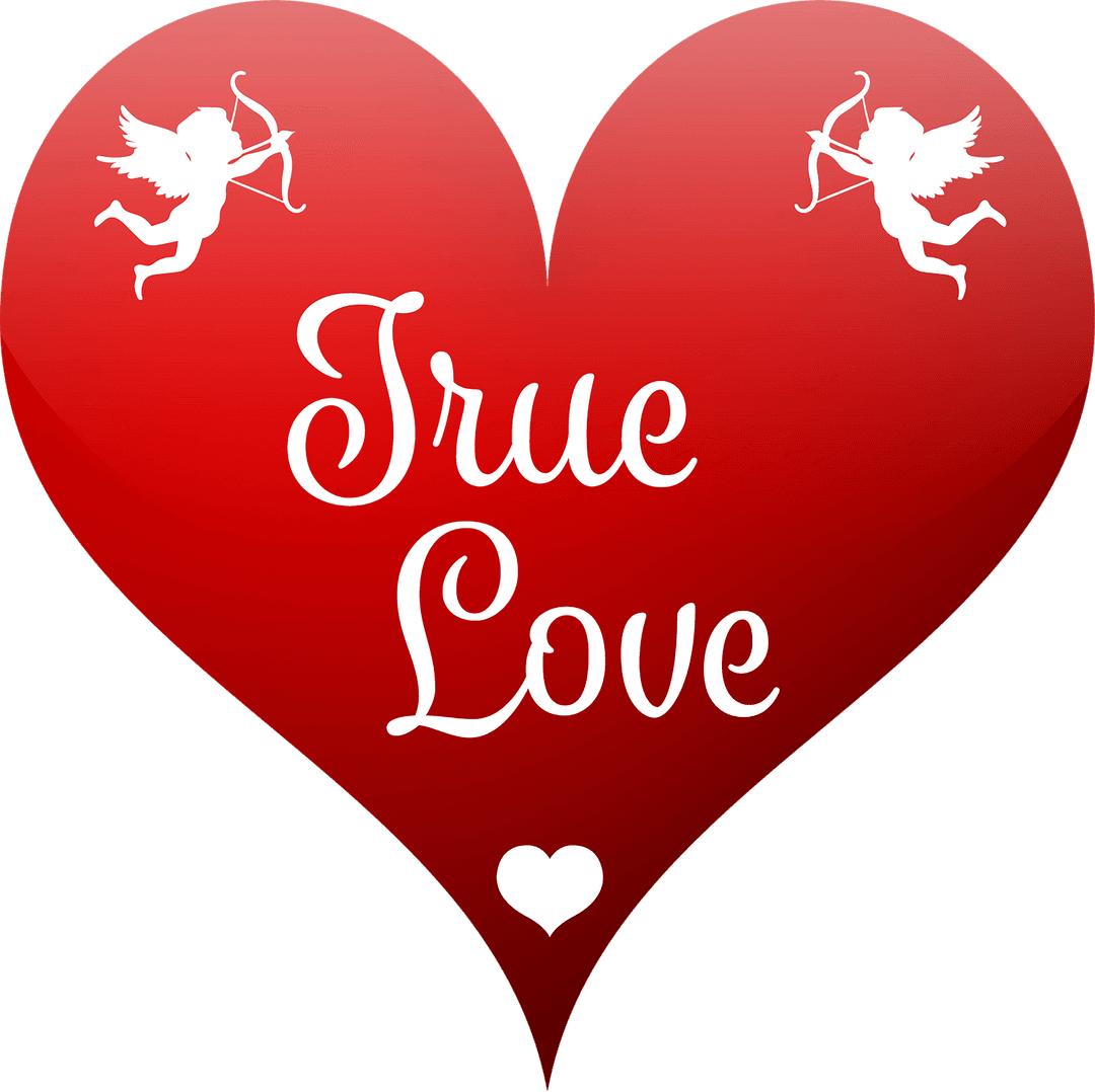 Red Heart with True Love Text on Transparent Background