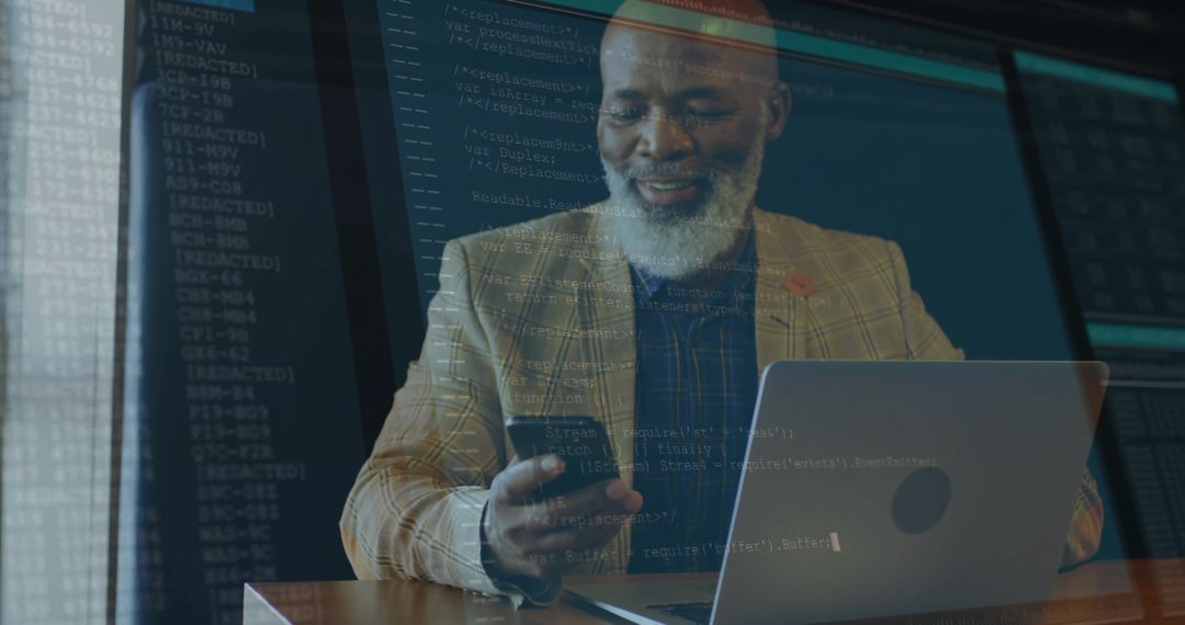 Business Professional Analyzing Code on Devices in Office