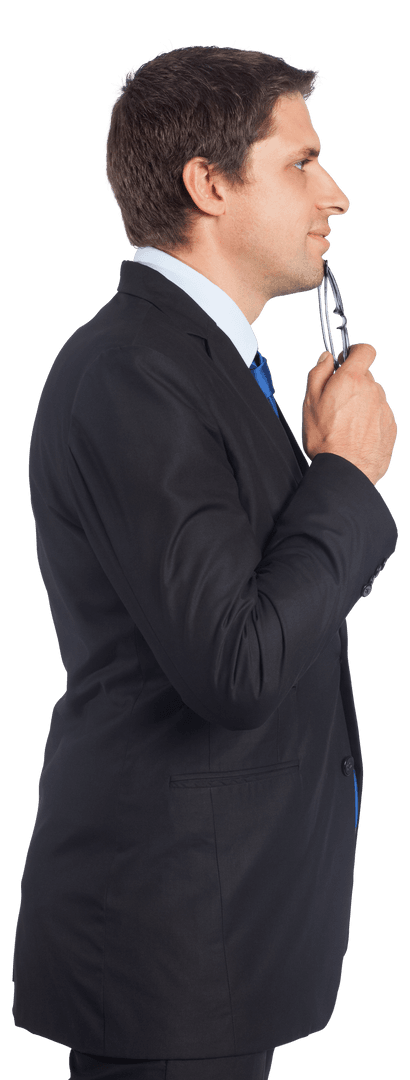 Businessman Thinking on Transparent Background Side Profile