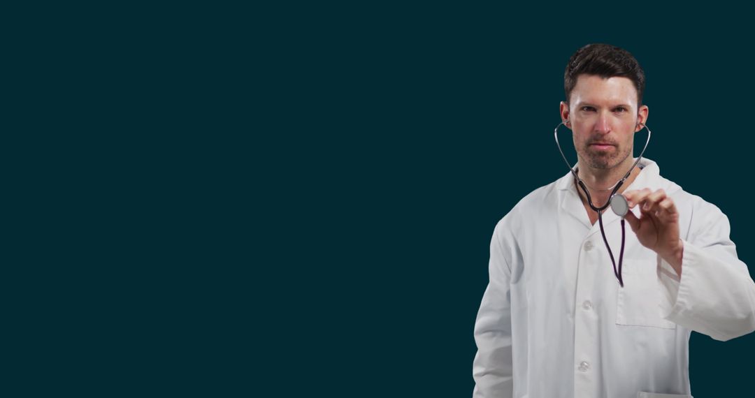 Focused Doctor Holding Stethoscope Towards Viewer
