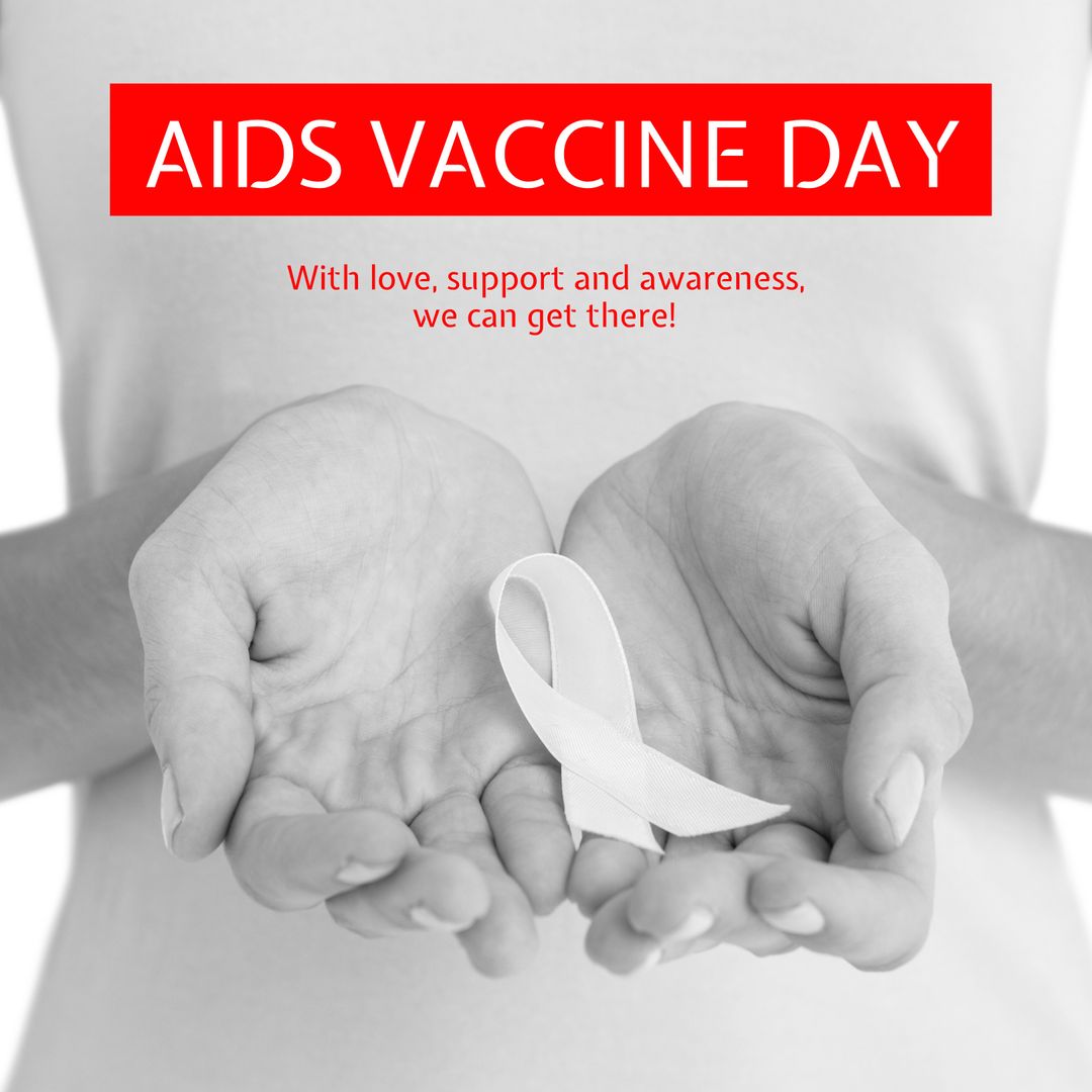 AIDS Vaccine Day Awareness with Hands Holding White Ribbon