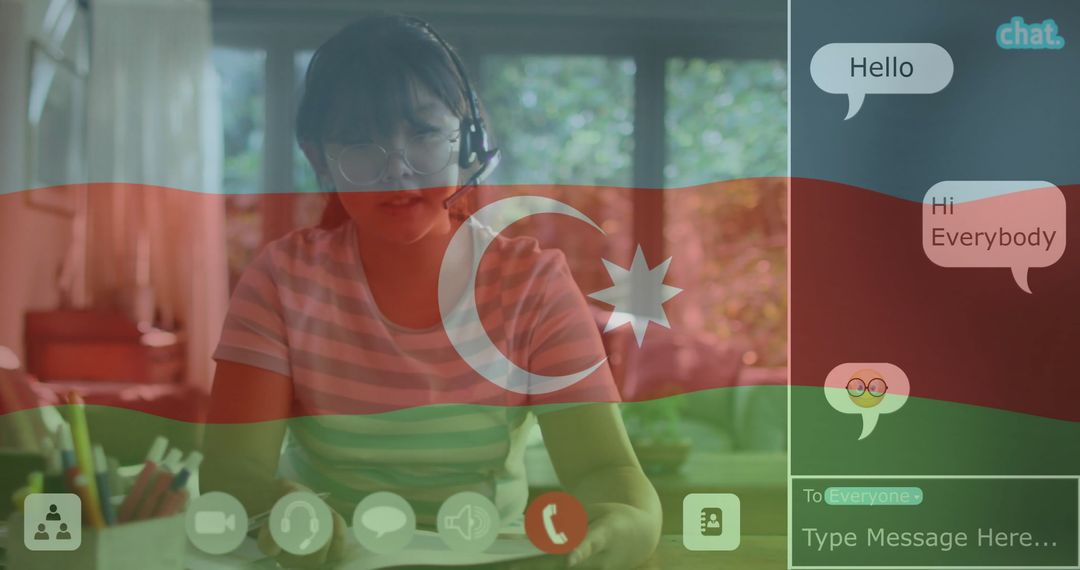 Azerbaijan Flag Overlay on Asian Woman Having Virtual Call