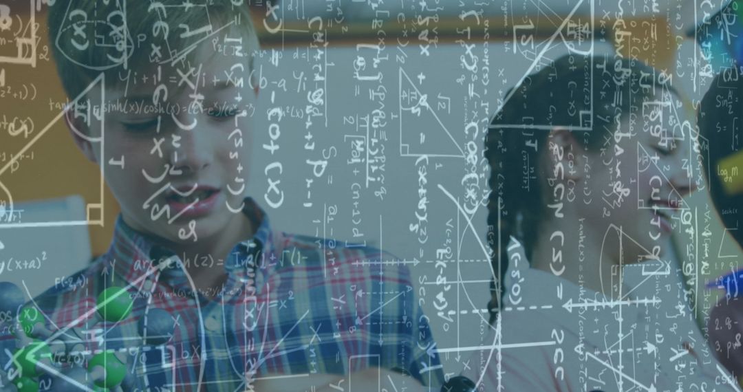 Children Learning with Mathematical Formulas Overlay