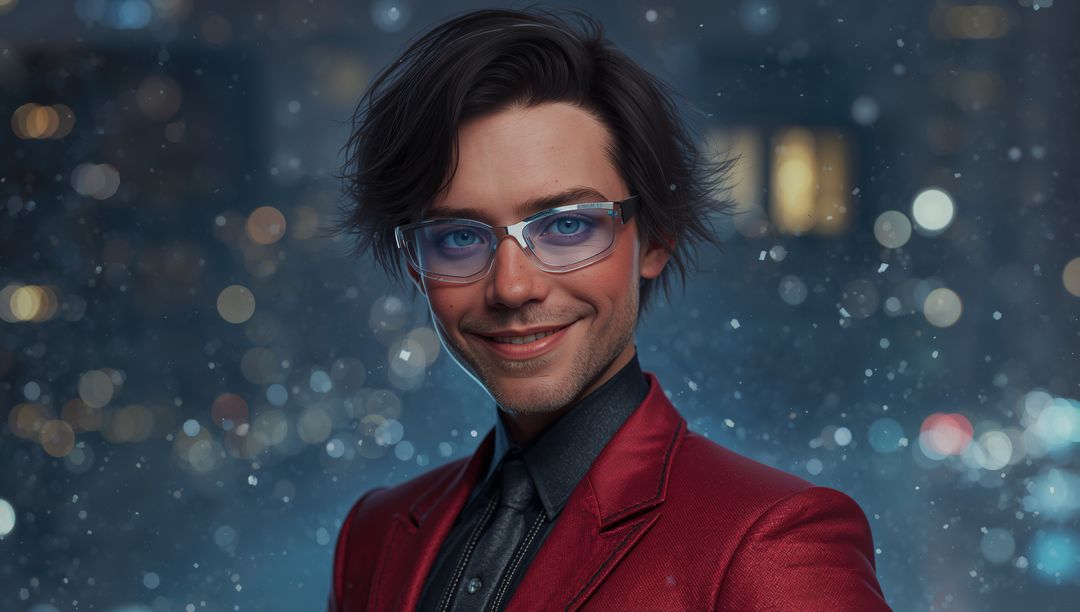 Confident Man in Elegant Red Blazer with Snowfall Ambiance