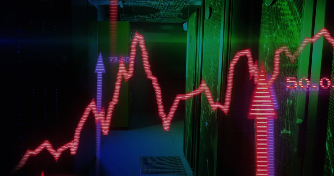 Digital Stock Data Overlay in Modern Server Room