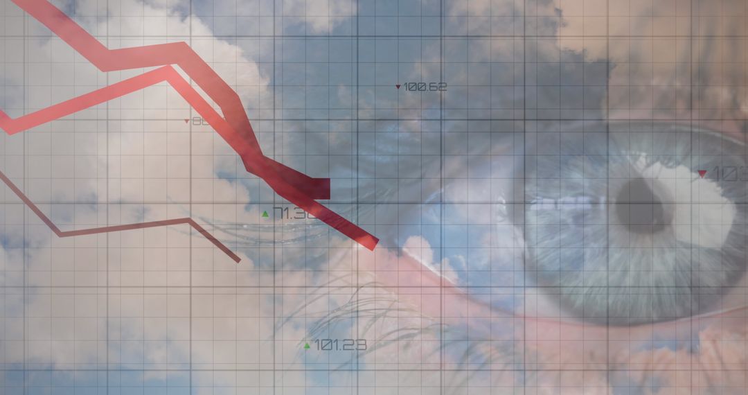 Digital Interface with Financial Charts Overlaying Human Eye