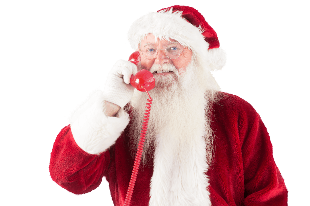 Santa Claus Calling on Retro Red Phone Transparent PNG