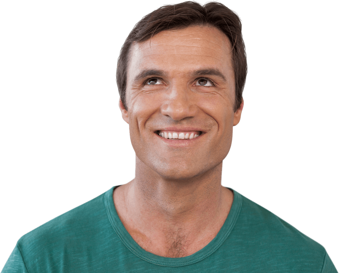 Transparent Background of Smiling Mature Man Looking Thoughtful