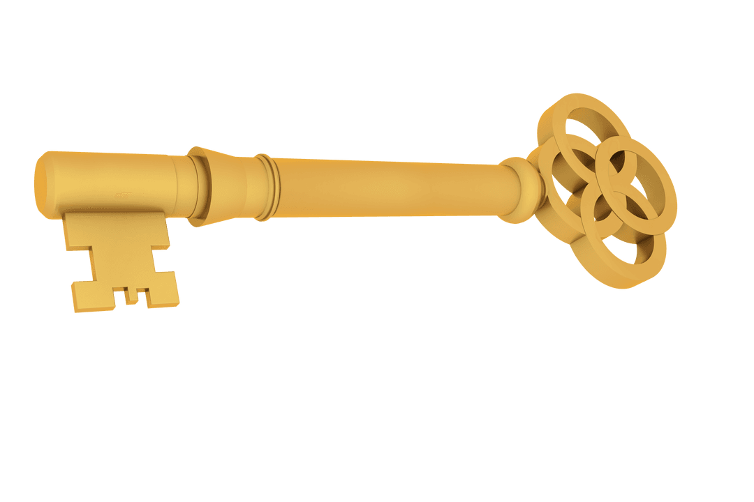 Digital Gold Key Vector Illustration on Transparent Background