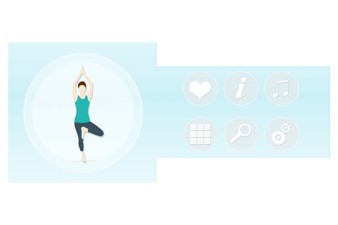 Transparent Yoga Pose with Digital Interface Icons