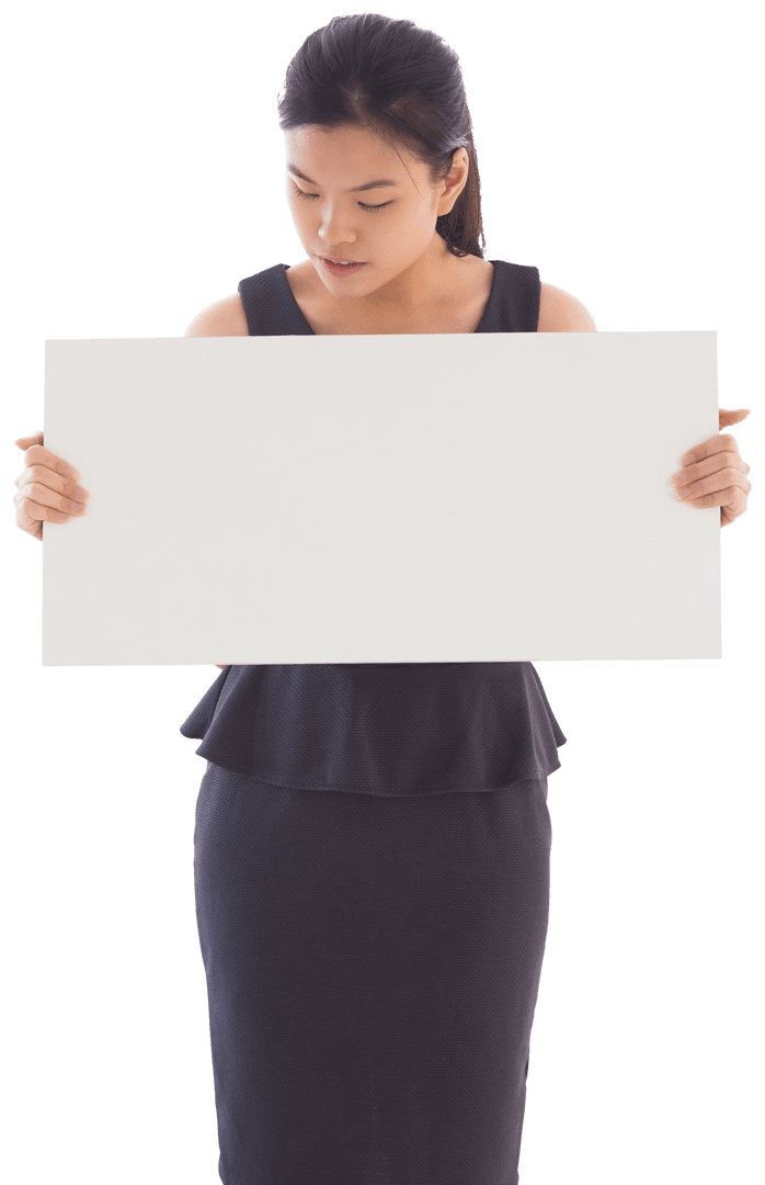 Transparent Businesswoman Checking Blank Signboard Standing