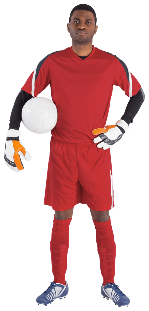 Transparent Image of Soccer Goalkeeper Holding Ball in Red