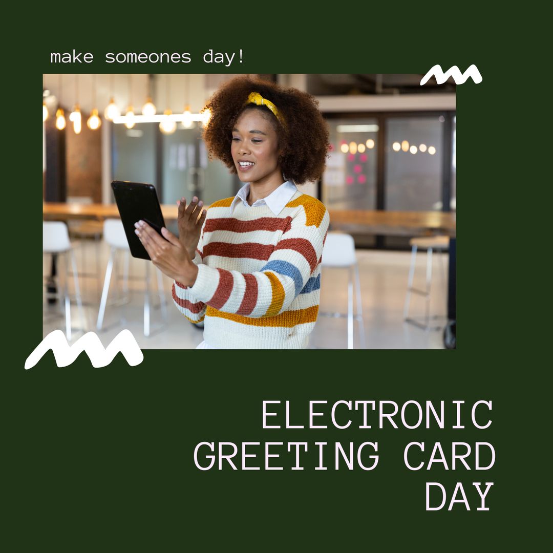 Celebrating Electronic Greeting Card Day with Smiling Woman