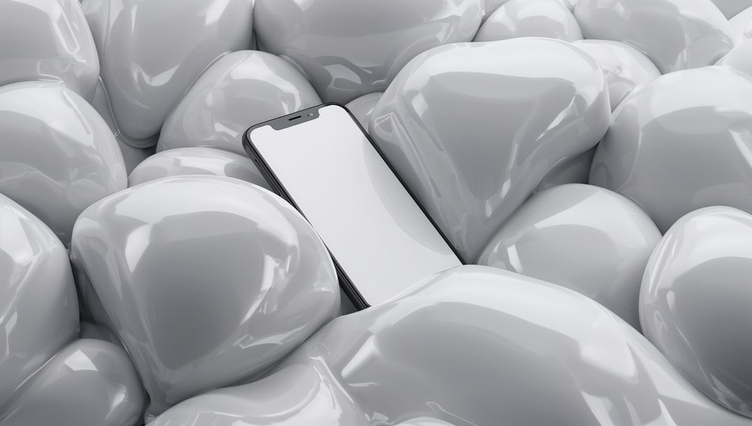 Smartphone with Glossy Gray Heart Shapes Representation