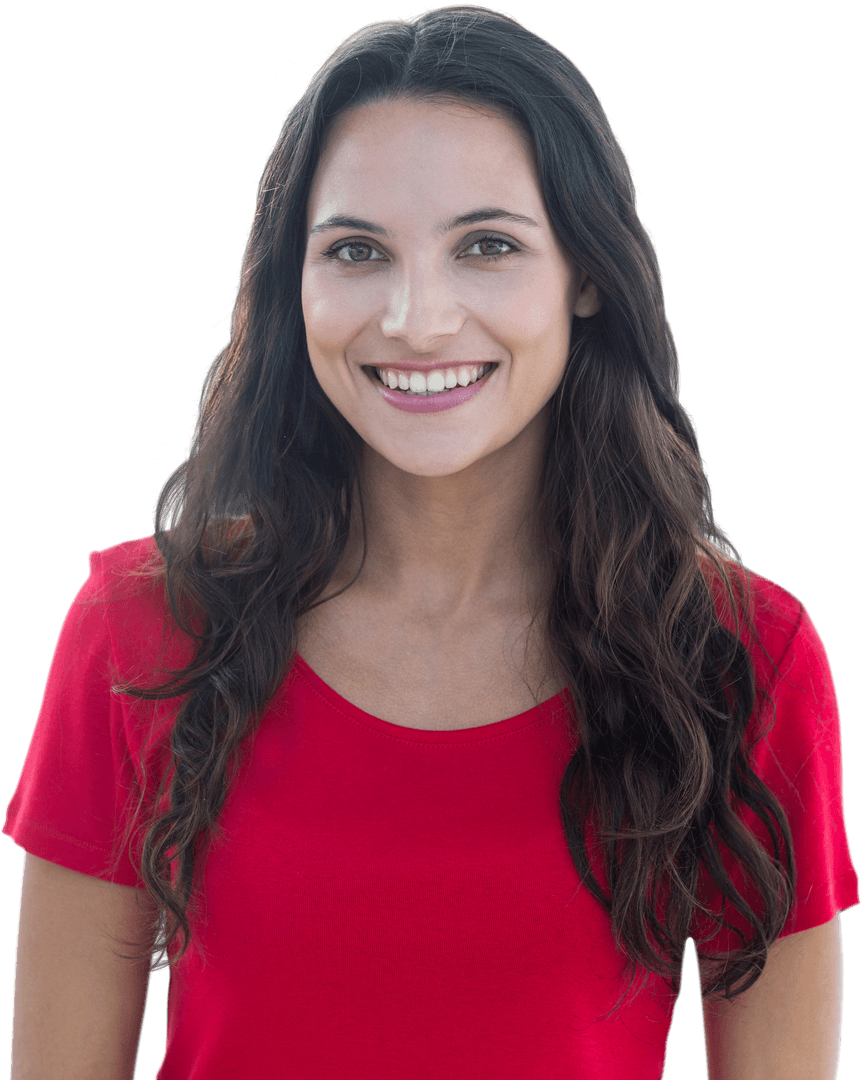 Transparent Background Smiling Businesswoman in Red Shirt