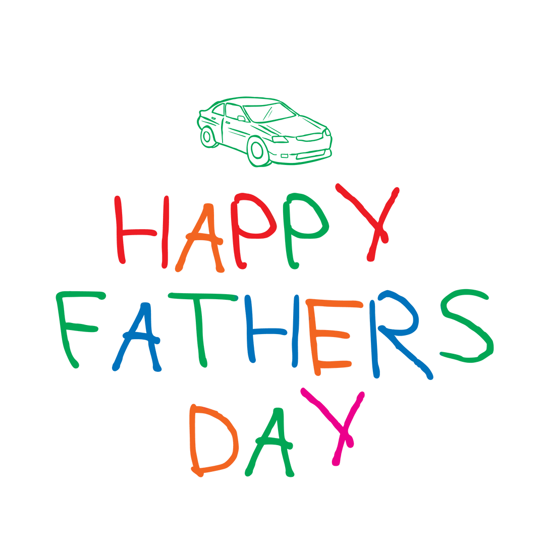 Colorful Father's Day Greeting with Car on Transparent Background