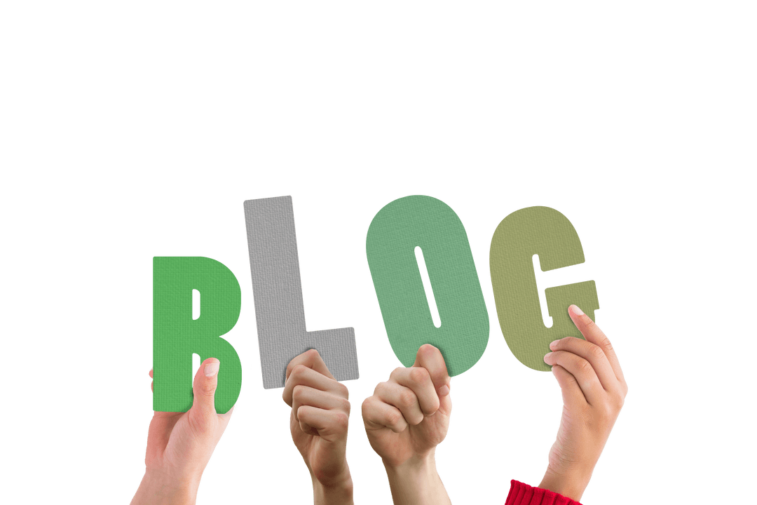 Digital Illustration of Hands Holding Blog Text on Transparent Background