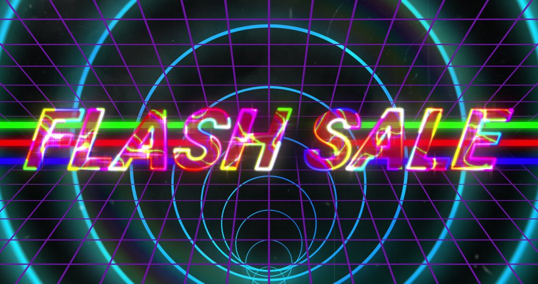Neon Flash Sale Banner with Abstract Digital Grid