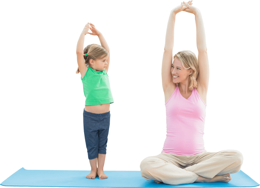 Mother and Daughter Exercising on Transparent Background PNG