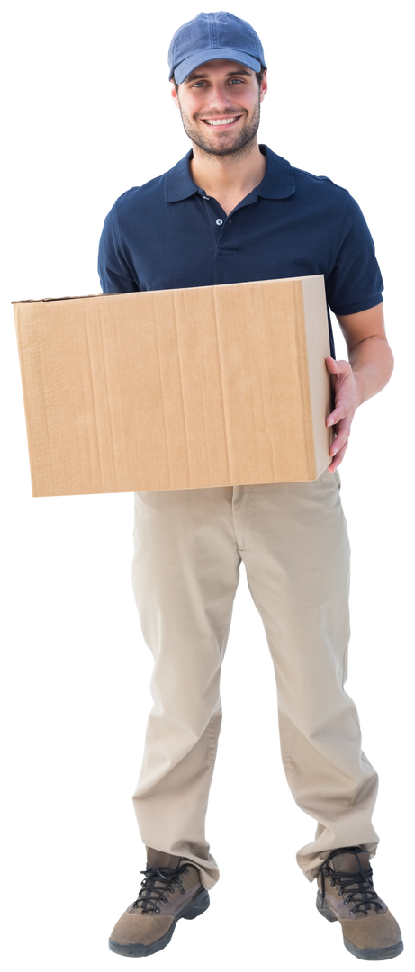 Transparent Image of Cheerful Delivery Man Holding Box - Download Free Stock Images Pikwizard.com