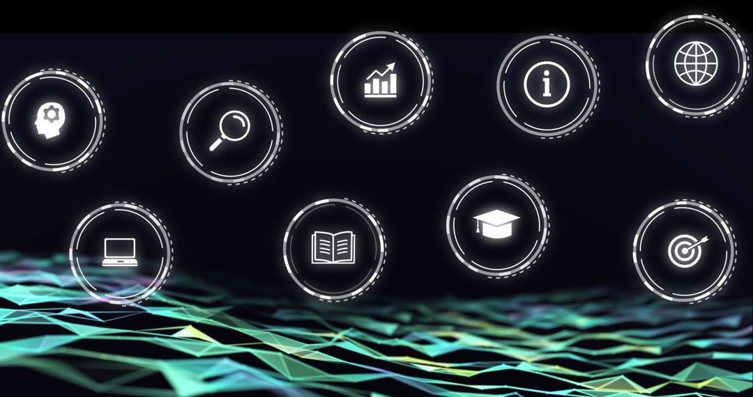 Digital Education Icons Floating Over Abstract Network