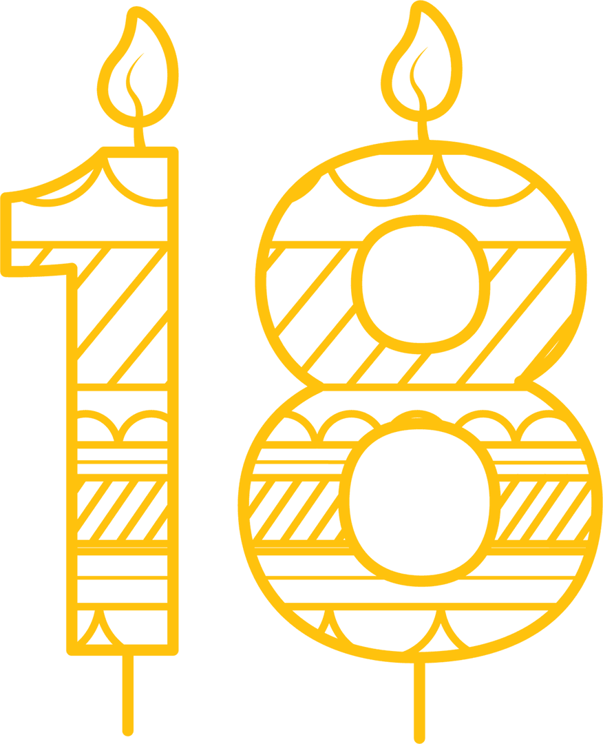 Transparent Yellow Number 18 Birthday Candle with Pattern Design