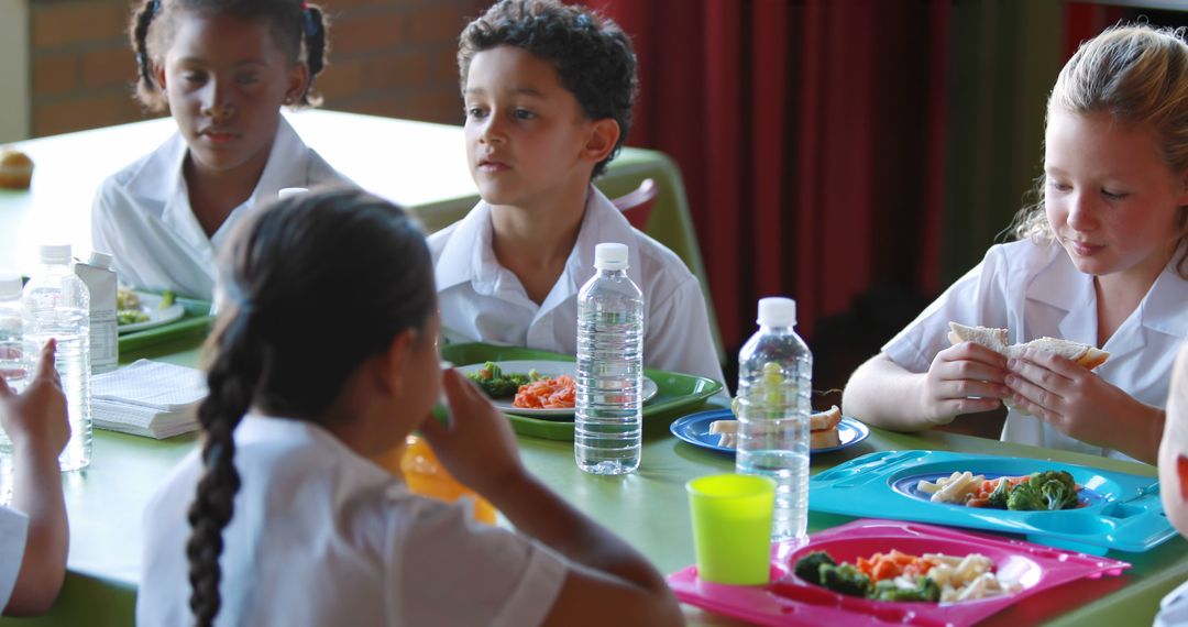 Children Enjoying Lunchtime in School Cafeteria