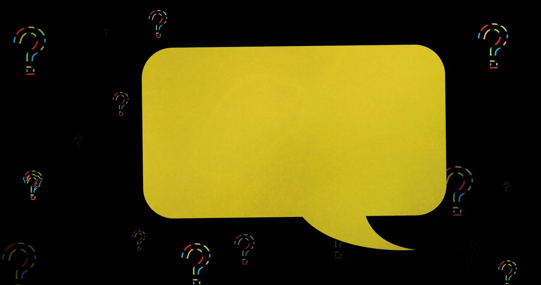 Yellow Speech Bubble on Black Background with Question Marks