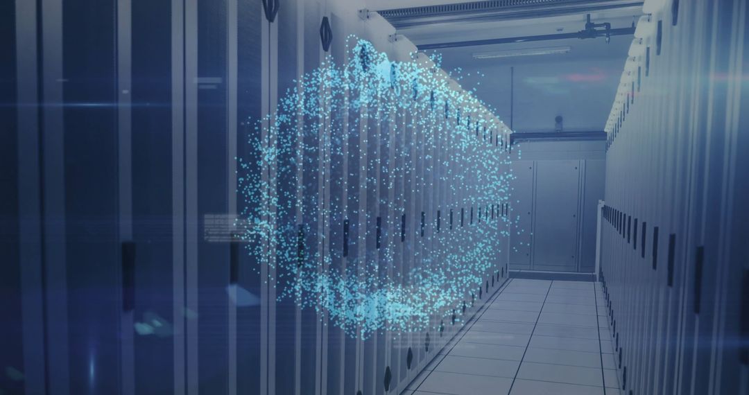 Digital globe and ai data interaction in modern server room