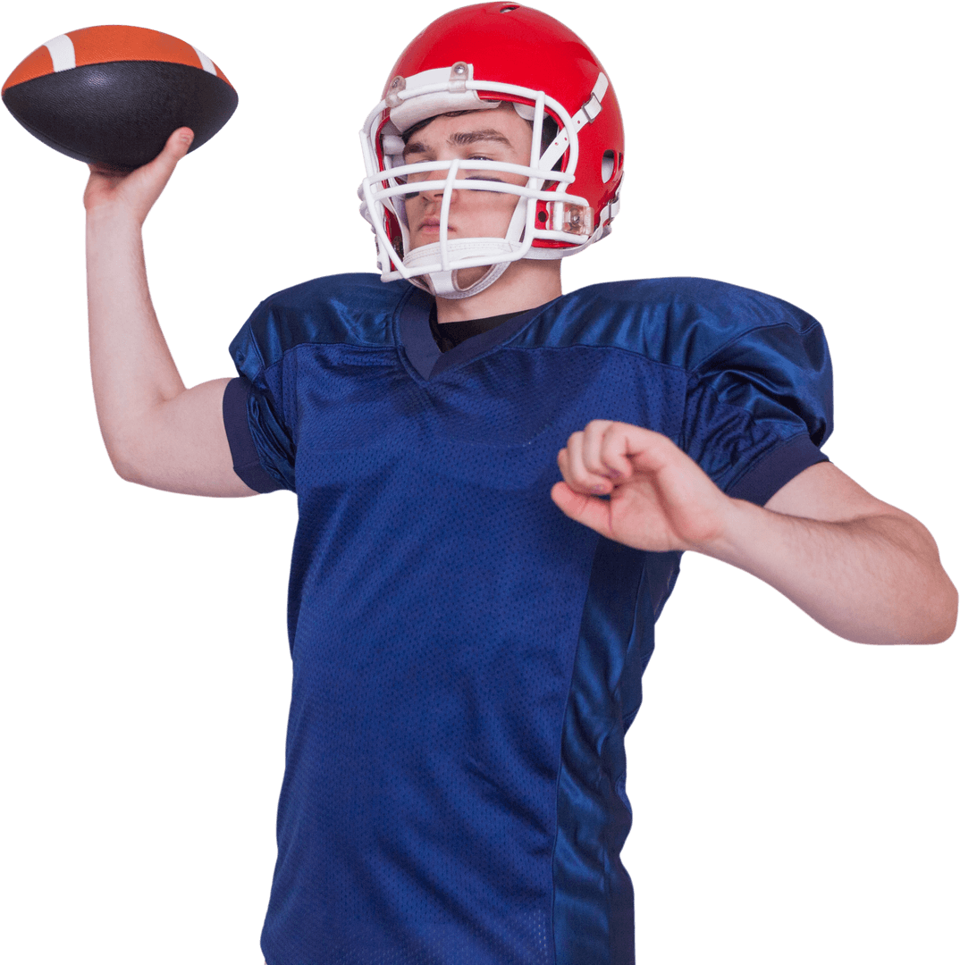 American Football Player Throwing Ball with Transparent Background