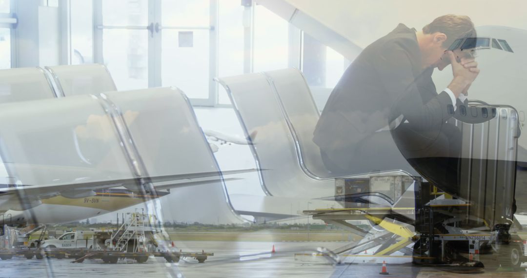 Stressed Businessman at Airport Experiencing Travel Delays