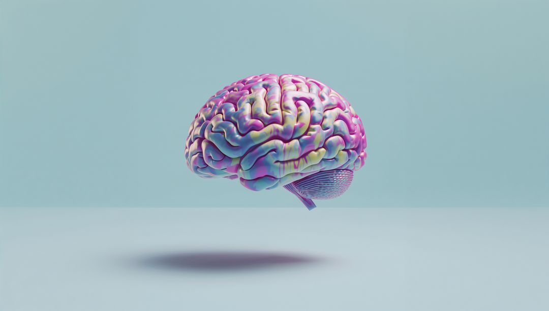 Abstract 3D Brain Model Floating with Pastel Gradient Colors