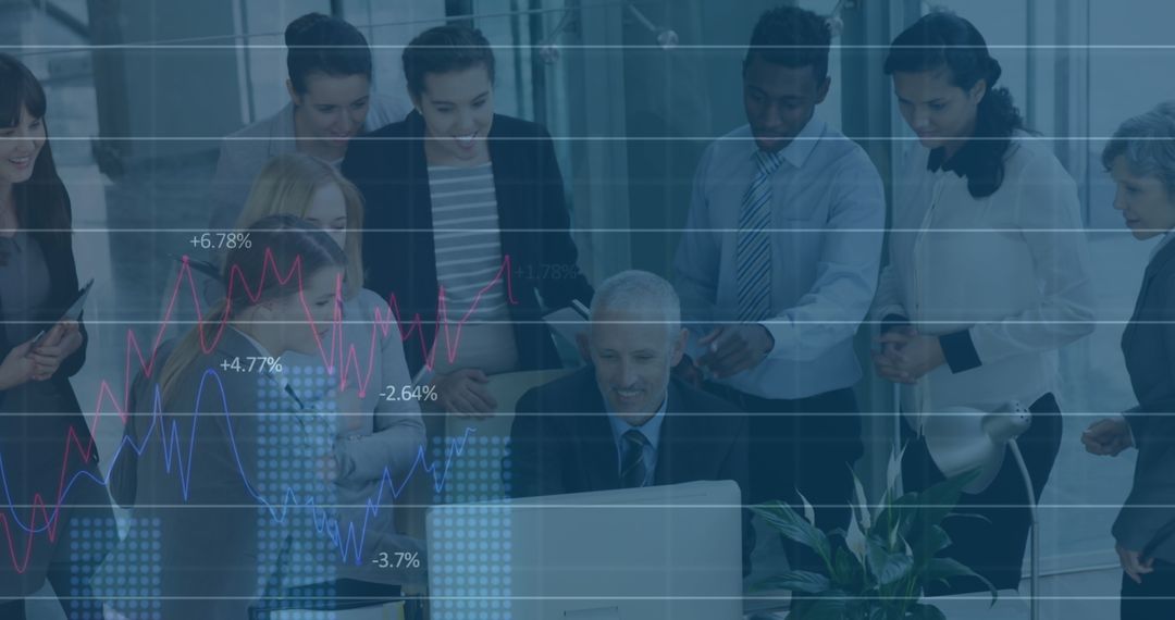 Diverse Business Team Analyzing Digital Trends in Office