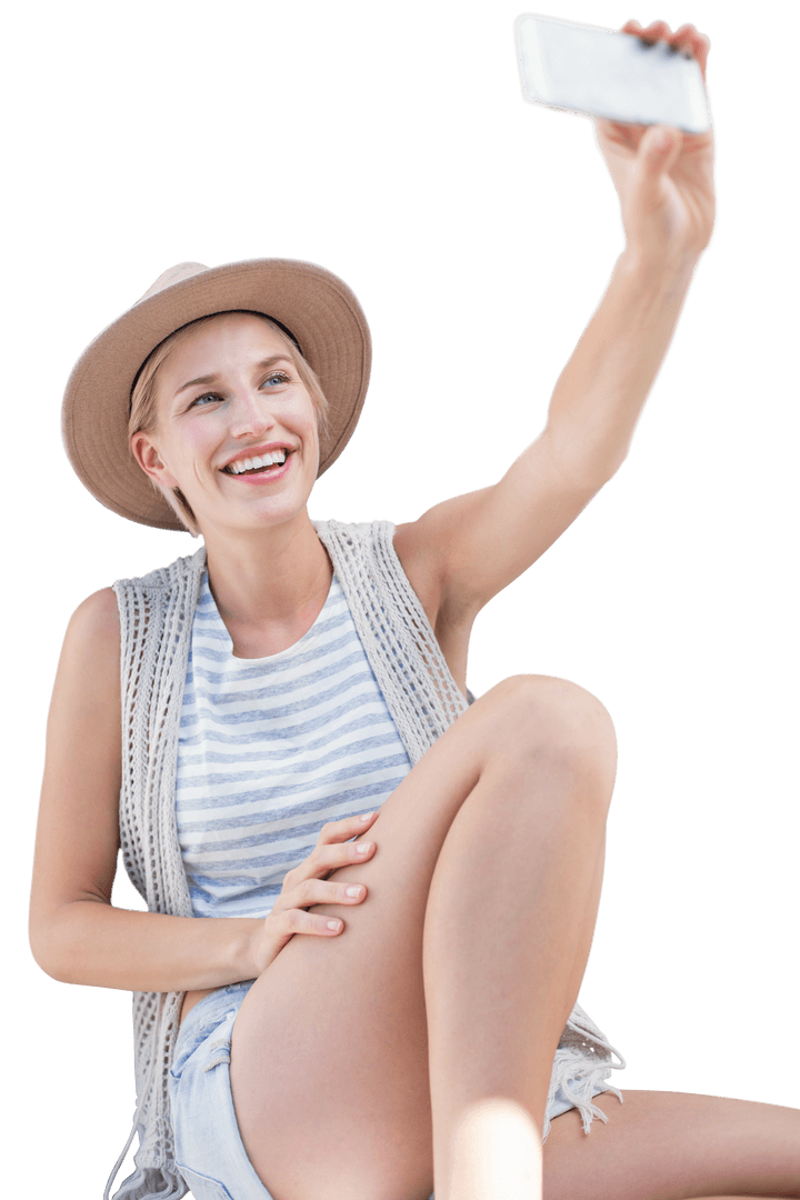 Smiling Woman Taking Selfie Transparent Background