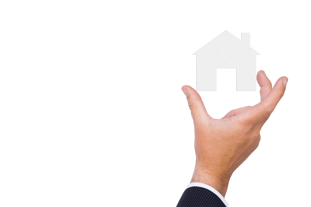 Hand Holding Virtual House Symbol on Transparent Background