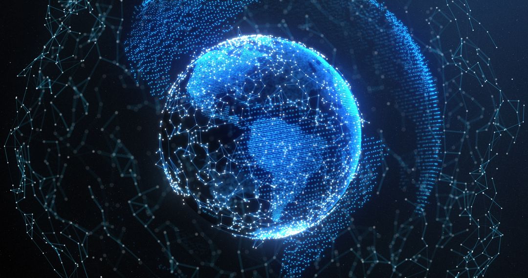 Glowing Planet Earth with Digital Network on Dark Background