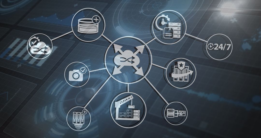 Futuristic Network Interface with Digital Icons and Data