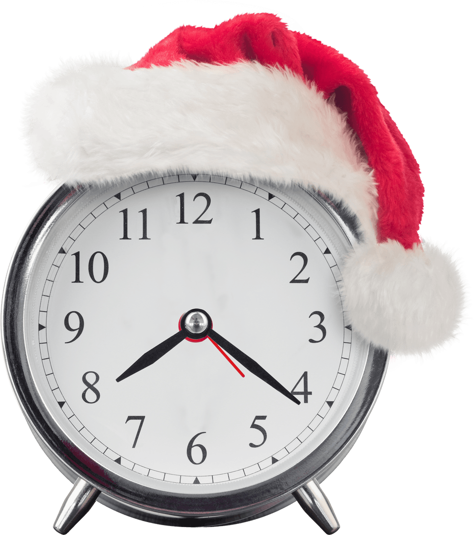 Alarm Clock with Festive Santa Hat on Transparent Background