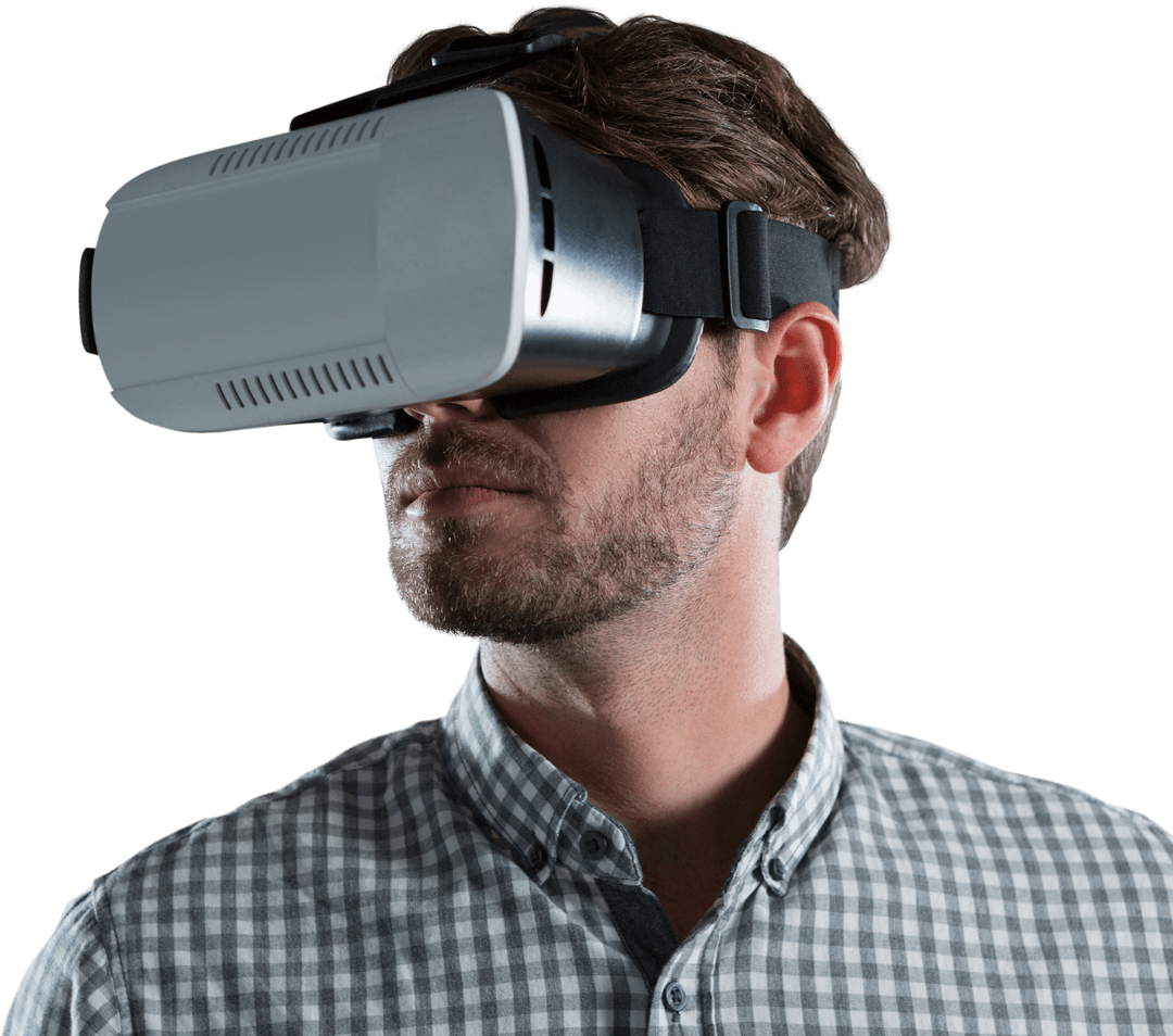 Transparent Man Wearing Virtual Reality Headset for Technology Content