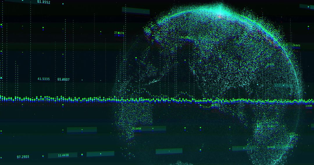 Digital Globe with Financial Data Overlay on Black Background